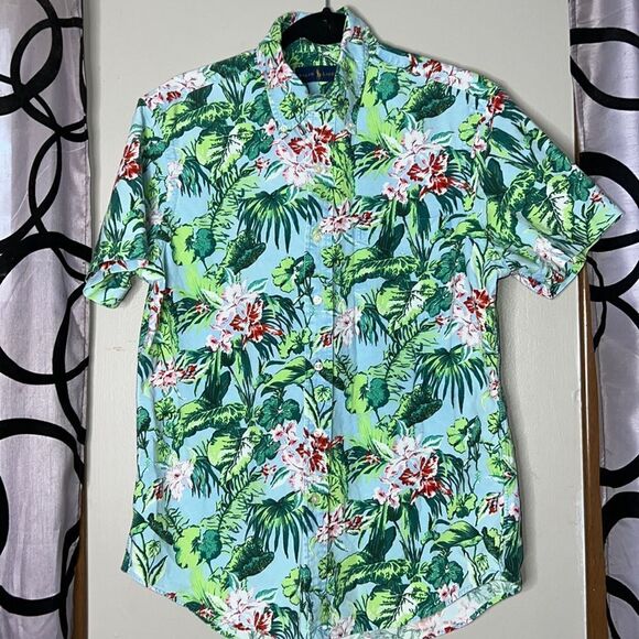 Mens Ralph Lauren Blue Label Tropical Button Down Shirt Size Medium - Picture 1 of 10